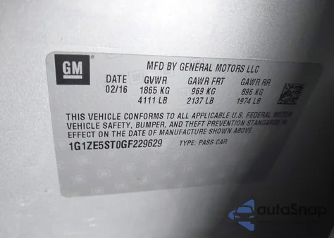 2016 Chevrolet Malibu 1Lt from USA, damaged, VIN 1G1ZE5ST0GF229629